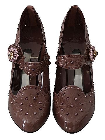 Dolce & Gabbana Brown Floral Crystal CINDERELLA Heels Women's Shoes (view 2)
