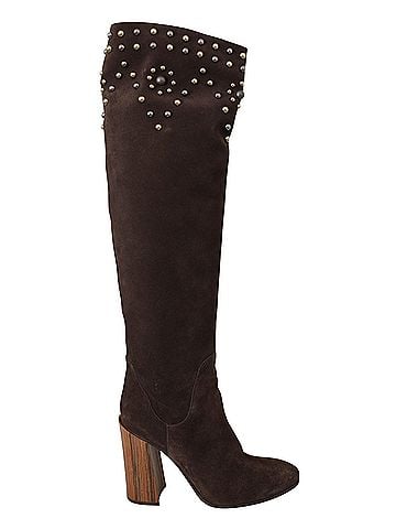 Dolce & Gabbana Brown Suede Studded Knee High Shoes Women's Boots (view 1)