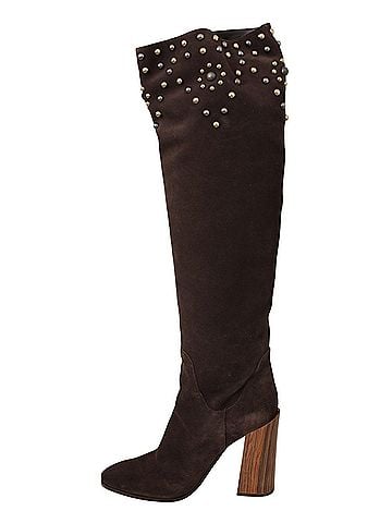 Dolce & Gabbana Brown Suede Studded Knee High Shoes Women's Boots (view 2)