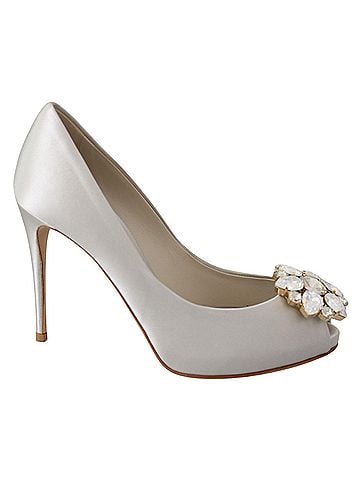 Dolce & Gabbana White Crystals Peep Toe Heels Satin Pumps Women's Shoes (view 1)