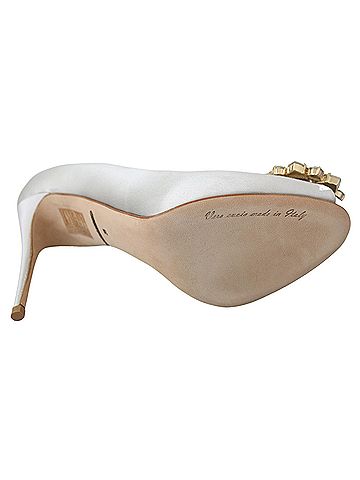 Dolce & Gabbana White Crystals Peep Toe Heels Satin Pumps Women's Shoes (view 2)