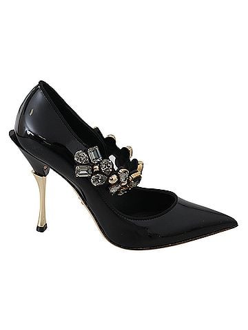 Dolce & Gabbana Black Leather Crystal Shoes Mary Jane Women's Pumps (view 1)