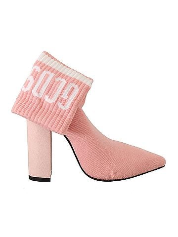 GCDS Pink Suede Logo Socks Block Heel Ankle Boots Women's Shoes (view 1)