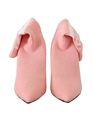 GCDS Pink Suede Logo Socks Block Heel Ankle Boots Women's Shoes (view 2)