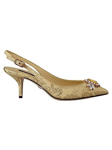 Dolce & Gabbana Gold Crystal Slingbacks Pumps Heels Women's Shoes (view 1)