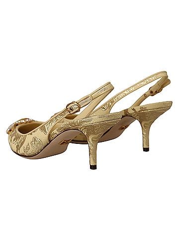 Dolce & Gabbana Gold Crystal Slingbacks Pumps Heels Women's Shoes (view 2)