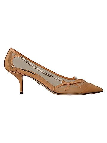 Dolce & Gabbana Peach Mesh Leather Chains Heels Pumps Women's Shoes (view 1)