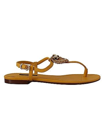 Dolce & Gabbana Mustard Leather Devotion Flats Sandals Women's Shoes (view 1)