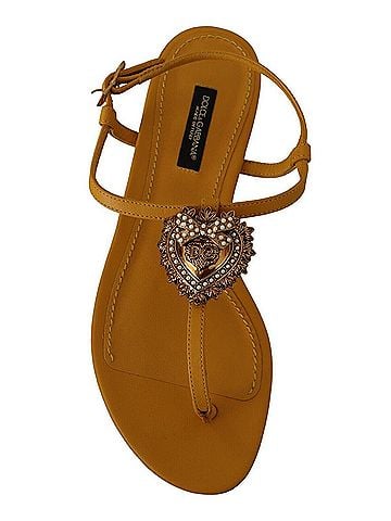 Dolce & Gabbana Mustard Leather Devotion Flats Sandals Women's Shoes (view 2)
