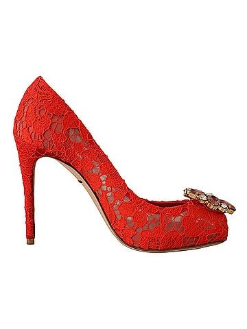 Dolce & Gabbana Red Taormina Lace Crystal Heels Women's Pumps (view 1)