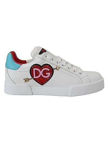 Dolce & Gabbana White Leather Sneaker Portofino Logo Heart Women's Shoes (view 1)