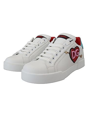 Dolce & Gabbana White Leather Sneaker Portofino Logo Heart Women's Shoes (view 2)