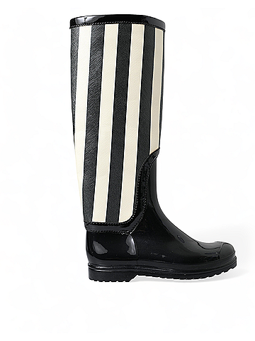 Dolce & Gabbana Black Rubber Knee High Flat Boots Women's Shoes (view 1)