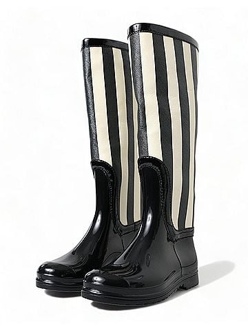 Dolce & Gabbana Black Rubber Knee High Flat Boots Women's Shoes (view 2)