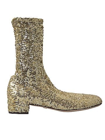 Dolce & Gabbana Gold Sequined Short Boots Stretch Women's Shoes (view 1)
