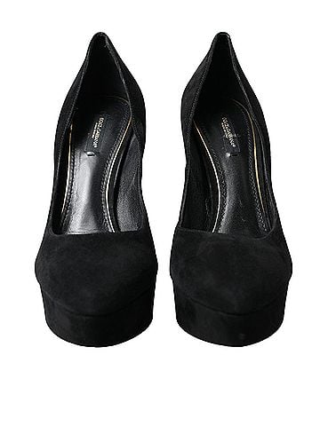 Dolce & Gabbana Black Suede Leather Platform Heel Pumps Women's Shoes (view 2)