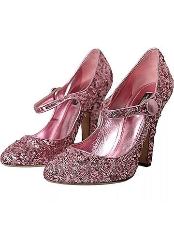 Dolce & Gabbana Pink Sequin Mary Jane Pumps High Heels Women's Shoes (view 2)
