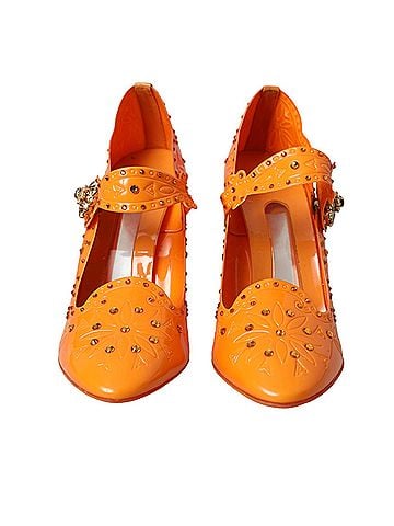 Dolce & Gabbana Orange CINDERELLA Floral Crystal Pumps Women's Shoes (view 2)