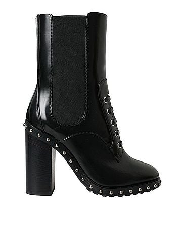 Dolce & Gabbana Black Leather Studded Lace Up Boots Women's Shoes (view 1)