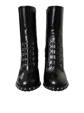 Dolce & Gabbana Black Leather Studded Lace Up Boots Women's Shoes (view 2)