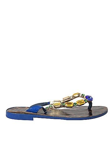 Dolce & Gabbana Blue Crystal Calf Leather Beachwear Women's Shoes (view 1)