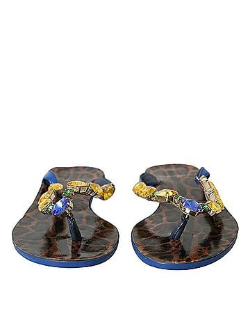 Dolce & Gabbana Blue Crystal Calf Leather Beachwear Women's Shoes (view 2)