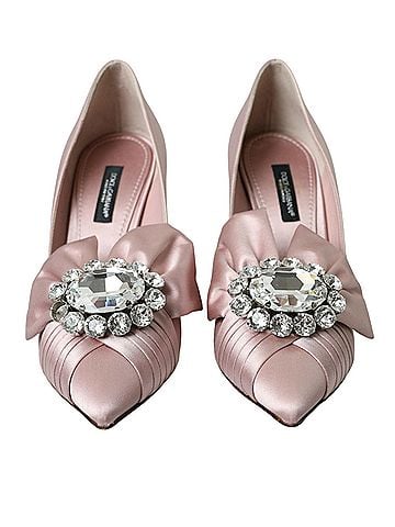 Dolce & Gabbana Pink Satin Crystal High Heels Pumps Women's Shoes (view 2)