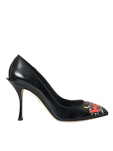 Dolce & Gabbana Black Leather WOW Patch Heels Pumps Women's Shoes (view 1)