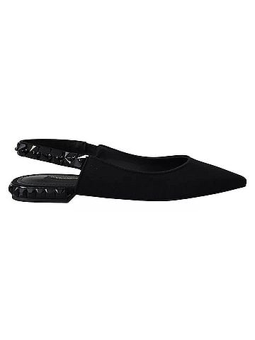 Dolce & Gabbana Black Flats Crystal Slingback Charmeuse Women's Shoes (view 1)