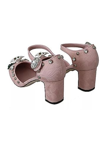 Dolce & Gabbana Pink Brocade Crystal Lily Ankle Strap Women's Shoes (view 2)