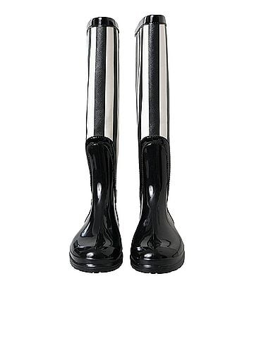 Dolce & Gabbana Black Rubber Knee High Flat Boots Women's Shoes (view 2)