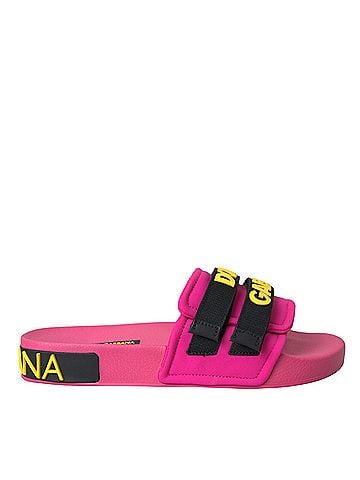 Dolce & Gabbana Pink Black Logo Beachwear Flats Sandals Women's Shoes (view 1)