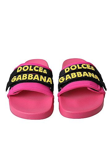 Dolce & Gabbana Pink Black Logo Beachwear Flats Sandals Women's Shoes (view 2)