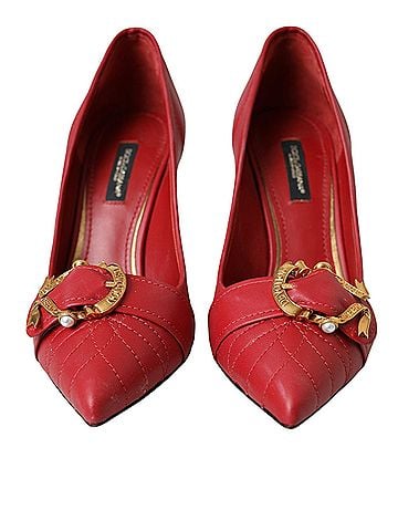 Dolce & Gabbana Red Devotion Leather Heels Pumps Women's Shoes (view 2)