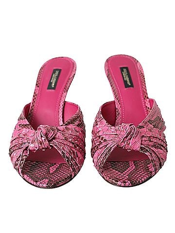 Dolce & Gabbana Pink Exotic Leather Kitten Heels Slides Women's Shoes (view 2)