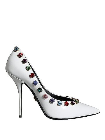 Dolce & Gabbana White Crystal Leather High Heels Pumps Women's Shoes (view 1)