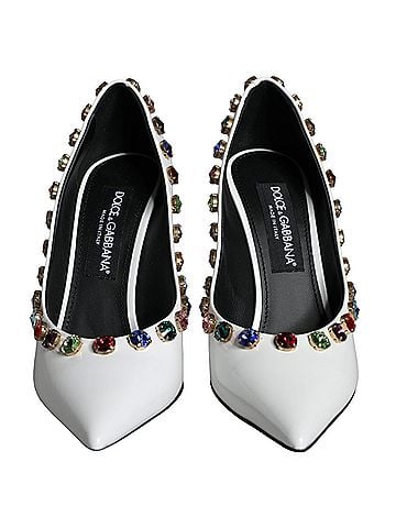 Dolce & Gabbana White Crystal Leather High Heels Pumps Women's Shoes (view 2)