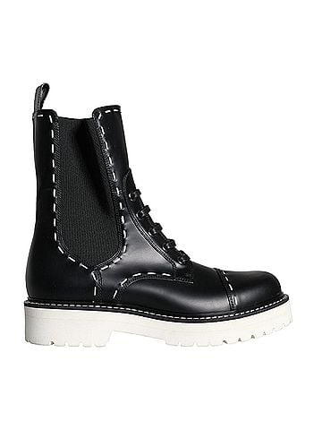 Dolce & Gabbana Black Leather Combat Mid Calf Boots Women's Shoes (view 1)