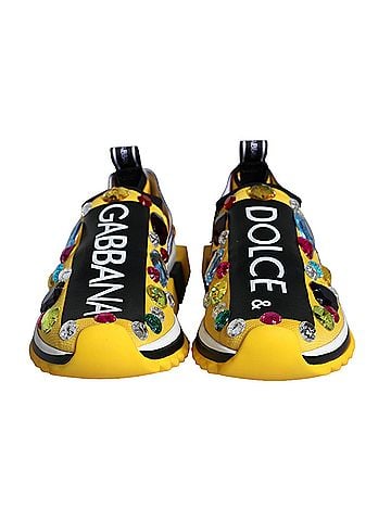 Dolce & Gabbana Yellow Sorrento Crystals Sneakers Womens Shoes (view 2)
