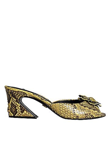 Dolce & Gabbana Yellow Leather Block Heels Slides Women's Shoes (view 1)