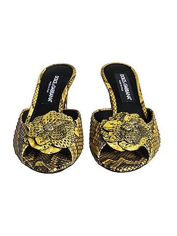 Dolce & Gabbana Yellow Leather Block Heels Slides Women's Shoes (view 2)