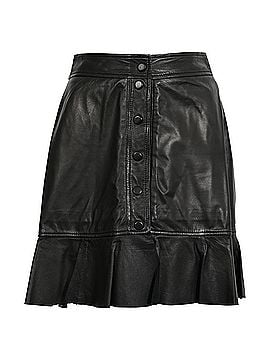 Ganni Ganni Rhinehart Ruffled Mini Skirt in Black Leather (view 1)