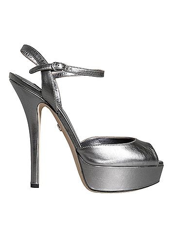 Dolce & Gabbana Metallic Silver Leather Keira Platform Sandals Women's Shoes (view 1)