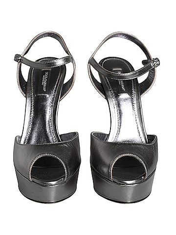Dolce & Gabbana Metallic Silver Leather Keira Platform Sandals Women's Shoes (view 2)