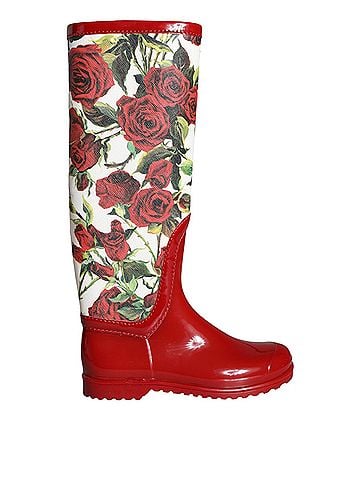 Dolce & Gabbana Red Floral Rubber Knee High Flat Boots Women's Shoes (view 1)