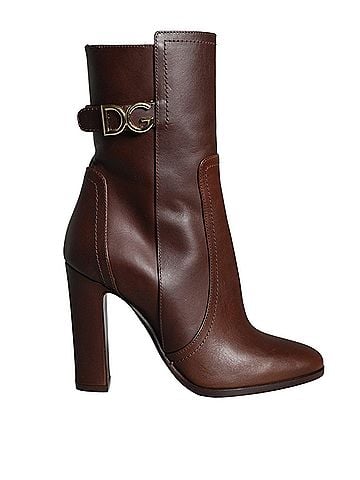 Dolce & Gabbana Brown Leather Heels Mid Calf Boots Women's Shoes (view 1)