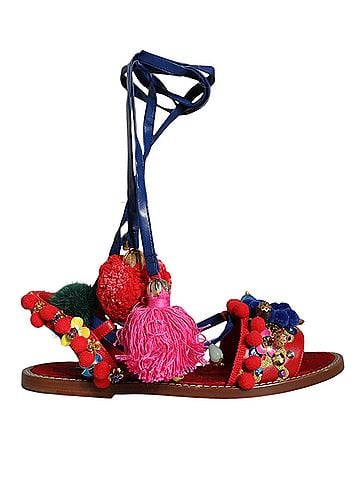 Dolce & Gabbana Multicolor Pom Pom Fur Wrap Sandals Women's Shoes (view 1)