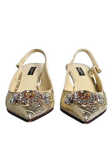 Dolce & Gabbana Gold Crystal Pumps Heels Slingbacks Women's Shoes (view 2)