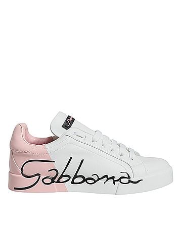 Dolce & Gabbana White Pink Portofino Low Top Sneakers Women's Shoes (view 1)