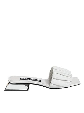 Dolce & Gabbana White Leather Slides Flats Sandals Women's Shoes (view 1)